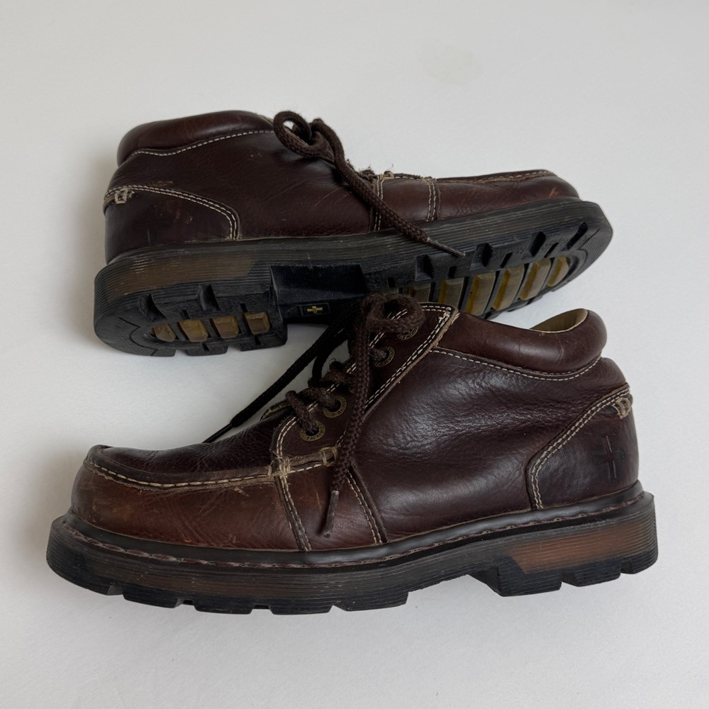 Vintage Dr. Martens 90s Brown Leather Chunky Lace Up Boots M Size 9 W Size 10
